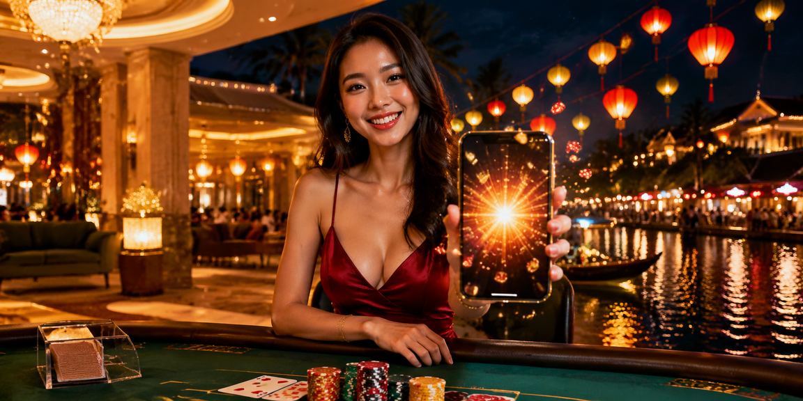 Bàn Baccarat được trang trí theo phong cách đèn lồng Hội An, không khí casino Việt Nam