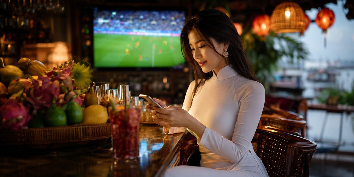 Người phụ nữ mặc áo dài chơi slot game tại vùng đồng bằng sông Cửu Long